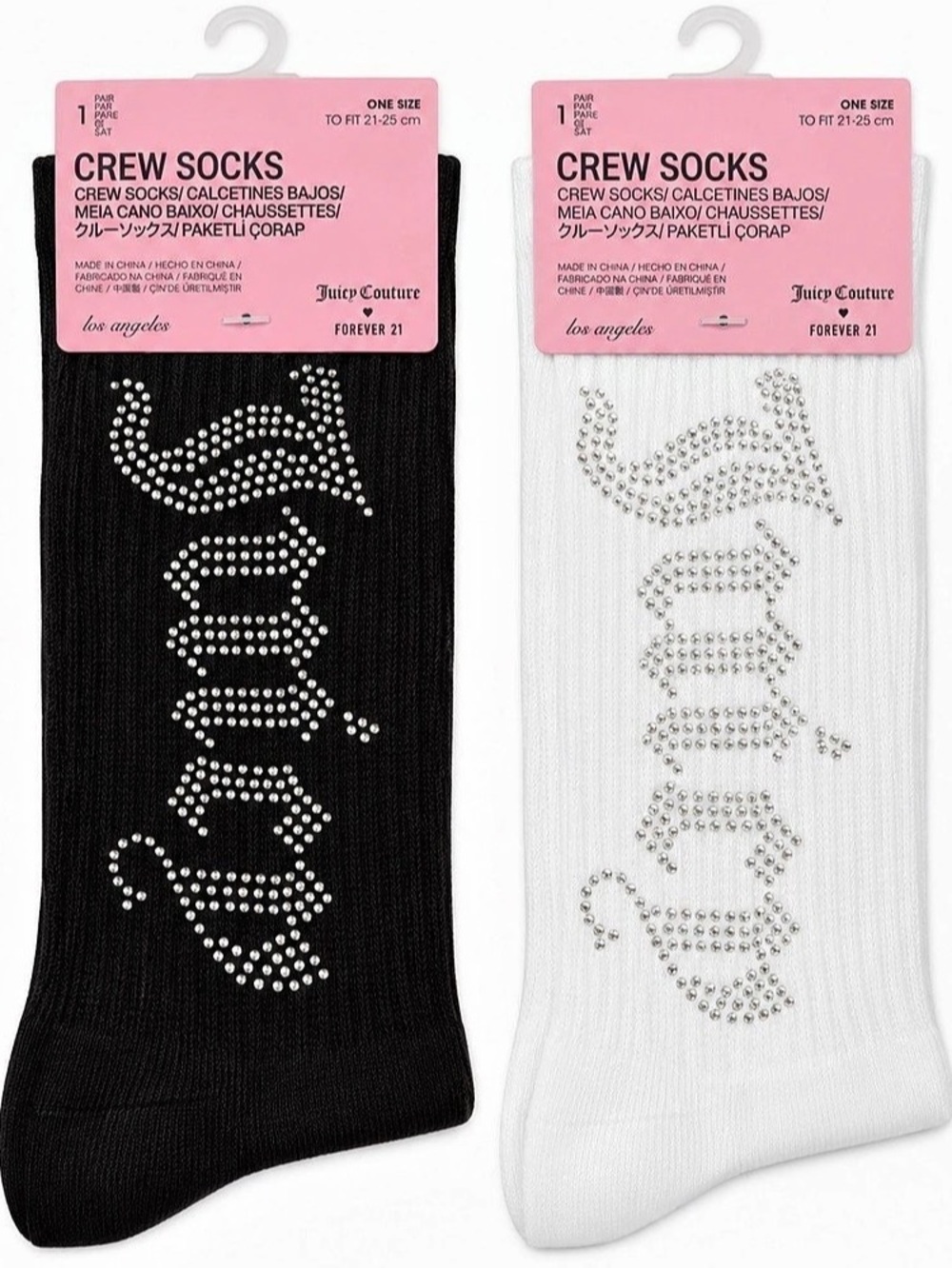 Juicy Couture x Forever 21 Rhinestone Crew Socks Black & White